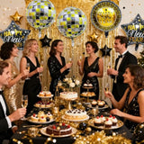 5 Pcs Black & Gold New Year Foil Balloons 4D Disco Party Decor
