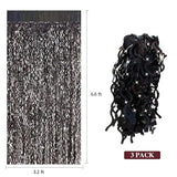 3 Pack Black Foil Fringe Curtains 3.3x6.6ft Sparkle Backdrop for Halloween Party Decor