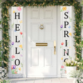 Hello Spring Decorations, 11.8" X 71" Vintage Spring Wall Banner Sign, Colorful Floral Banner Decorations For Front Door Porch Wall Yard Party Supplies Indoor Outdoor Decoration (White)