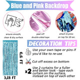 4 Pack 3.2Ft X 6.6Ft Pink Blue Fringe Curtain Backdrop, Metallic Tinsel Foil Fringe Streamers Curtains Background For Photo Booth Wedding Gender Reveal Backdrop Boy Or Girl Birthday Party Decoration
