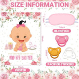 Pin The Pacifier Baby Shower Games Baby Shower Party Decoration Include Large Poster 24 Pacifier Stickers Pink Blindfold Pin Floral Game Set For Birthday Party Decorations Game Supplies(Pink)