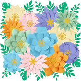 28 Pcs Paper Flowers Decorations For Wall Paper Flowers Diy Bulletin Board 3D Handcrafted Floral With Green Leaves Decorations For Baby Shower Carnival Wedding Party Backdrop(Pastel Color)