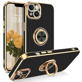 Iphone 14 Case,Phone Case For Iphone 14,Slim Fit Soft 360° Ring Holder Kickstand Magnetic Car Mount Supported Easy Clean Shockproof Protective Cover For Apple Iphone 14 6.1" 2022, Black/Golden