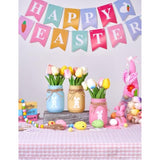 Bunny Mason Jar Spring Easter Table Decor, Centerpieces For Tables With Tulips Artificial Flowers, Farmhouse Wood Tray, 22 Pcs Easter Spring Decorations Indoor For Home Office Table