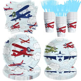 Airplane Party Decorations Tableware Boy For Birthday Baby Shower - Disposable Aviation Theme Airplane Birthday Party Supplies, Paper Plate, Napkin, Cup, Cutlery | 24 Guests