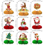 9 Pc Merry Christmas Table Centerpieces with Deer Tree Honeycomb for Party