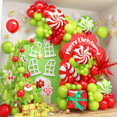 130Pcs Christmas Balloon Arch Kit, Red Lime Green Christmas Garland Set With Candy Cane Explosion Star Box Xmas Foil Balloons For Kids Grinchmas Decor, Birthday, New Year Party Decorations