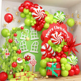 130Pcs Christmas Balloon Arch Kit, Red Lime Green Christmas Garland Set With Candy Cane Explosion Star Box Xmas Foil Balloons For Kids Grinchmas Decor, Birthday, New Year Party Decorations