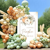 Pumpkin Baby Shower Balloon Arch Kit with Backdrop Orange Green Gold White Balloons Decor