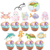36Pcs Ocean Animal Cupcake Toppers Under The Sea Turtles Octopus Cupcake Picks Seahorse Coral Cake Decorations For Under The Sea Theme Baby Shower Birthday Party Supplies