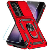 Phone Case For Samsung Galaxy S24 / S25 Case With Hd Screen Protector & Kickstand & Slide Camera Cover,Phone Case For S24 / S25 6.2",Red