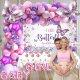Butterfly Baby Shower Decorations For Girls, A Little Butterfly Is On The Way Party Supplies, Backdrop Balloon Arch Tablecloths Cake Toppers Pink Purple For Girl Birthday Baby Shower Theme Decor
