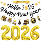 Pre-Strung Hello 2026 New Year Banner Black Glitter Party Decorations