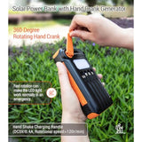 Solar Power Bank 20000Mah Built In Hand Crank And 4 Cables 22.5W Fast Charge Power Bank 5 Outputs & 5 Inputs Solar Portable Charger, Sos/Strobe/Strong Flashlights, Carabiner (Orange)