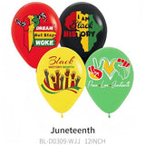 40Pcs Juneteenth/Freedom Day Black History Balloons (Black/Yellow/Red/Green) - African Style Graphics - 10 Each Color, 40 Total Latex Balloons + Accessories