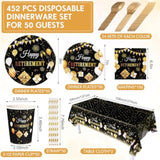 452 Pcs Happy Retirement Party Decorations Men Black Gold Retirement Paper Plates And Napkins Cups Tablecloth Cutlery Straws Disposable Tableware Party Supplies For Men Women