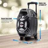 Pbx-61081 Rechargeable Portable Speaker | 8" Woofer | 400 Watts | Bluetooth, Aux, Sd Card, Fm Radio | Handle, Wheels, 12 Lbs | Perfect For Tailgating, Indoors, Outdoors Audio | Silver