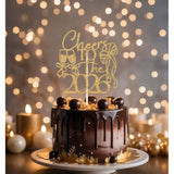 Cheers to 2026 Cake Topper Gold Glitter New Year Party Decoration