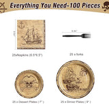 100 Pcs Disposable Pirate Tableware Set for 25 Guests