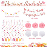 Daisy Happy Mother's Day Decorations, Thanks Mom Happy Mothers Day Banner with Hanging Swirls, Honeycomb Balls Pink White Yellow Mothers Day Decorations for Party Supplies Home Office Photo Props
