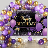 Purple And Gold Birthday Party Decorations Purple Gold Confetti Balloons Kit Happy Birthday Photography Backdrop For Girls Ladies Women Party Supplies Decor