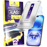 For Iphone 15 & 16 Screen Protector (2Pack), Easy Auto-Dust & Align Install Kit, 6.1" Tempered Glass, 9H Hardness, Ultra Hd Clear, Case Friendly, Wondershield