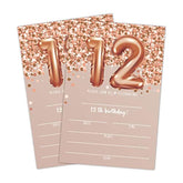 12Th Birthday Invitation Cards, Rose Gold Glitter 12Th Birthday Party Invites, Kids Happy Birthday Party Decorations Supplies, 20 Fill-In Cards With Envelopes For Boys Or Girls Party Celebration - C04
