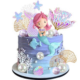 Mermaid Cake Toppers With 3D Mermaid Shell Starfish Fishtail Balls For Kids Girls Birthday Party Baby Shower Supplies (Style1)