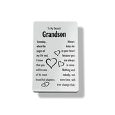 Grandson Birthday Graduation Christmas Thanksgiving Wedding Gift Engraved Wallet Insert Card, Silver, 55X86Mm