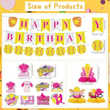 Softball Birthday Party Decorations - Themed Happy Banner, Hanging Swirls, Honeycomb Centerpieces, Table Decor, Sports Party Supplies