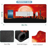 Zombie Apocalypse Mouse Pad Keyboard Mat Red Sky Full Moon Leafless Trees And Crosses Black Bats Large Gaming Mousepad For Desk,Computer,Office 35.4"X15.7"