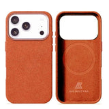 Italy Alcantara Case for iPhone 17 Series, Handmade Fully-Wrapped Synthetic Suede Cover, Compatible with Mag-Safe Wireless Charger, Orange, iPhone 17 Pro