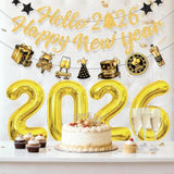 Pre-Strung Hello 2026 Happy New Year Banner with Gold Balloons Party Decor