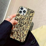 Compatible For Iphone 15 Pro Max Case Cute Glitter Fashion Women Girly Luxury Tin Foil Pleated Design Phone Cases 3D Gold Silicone Sparkly Slim Soft Glossy Cover 6.7 Inch