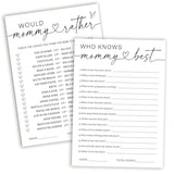 Hilarious Baby Shower Games, Who Knows Mommy Best & Would Mommy Rather Double-Sided Games, Minimalism Baby Shower Decorations Favors Ideas-25 Pcs 5X7 In -B01