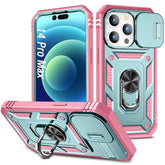 Case For Iphone 14 Pro Max, Shockproof Impact Resistant With Slide Lens Protective Cover Case For Iphone 14 Pro Max (6.7 Inch) (Pink Green)
