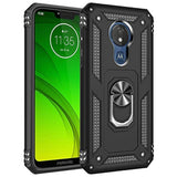 Military Grade Drop Impact Protection for Motorola Moto G7 Power Phone Case, 360 Metal Rotating Ring Kickstand Holder, Magnetic Car Mount, Armor Shockproof Case for Moto G7 Power (Black)