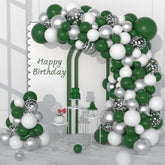 122pcs Dark Green, White & Silver Balloon Garland Kit for Jungle and Gamer Party Decor