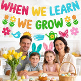 When We Learn We Grow Banner - Spring Growth Mindset Classroom Decor For Teachers & Schools, Never Stop Growing Motivational Sign, Learning Space & Backdrop Decorations