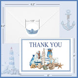 Cruise Staff Thank You Cards Set With Stickers Envelopes 24 Pack Blue Nautical Thank You Note Cards For Express Thanks To Ship Staff Birthday Baby Shower Party, 4 X 6 Inch