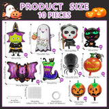 Halloween Foil Balloon Set: Ghost, Spider, Pumpkin, Bat, Witch - 10PCS