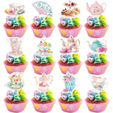 48Pcs Tea Party Paper Cupcake Toppers, Floral Tea Time Tea Party Decorations, Afternoon Tea Themed Birthday Party Cake Picks For Baby Shower Princess Birthday Party Wedding Favors