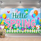 Hello Spring Banner Gnome Floral Spring Party Banner Garden Yard Sign Colorful Balloon Spring Decoration Backdrop Indoor Outdoor Photography Background Porch Decor 71X43 Inches