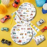 Transportation Birthday Decorations, Traffic Transportation Party Supplies Tableware, Plate, Napkin, Cup, Cutlery, Tablecloth, Banner, Truck Car Construction Vehicle Party Decorations, Serve 24