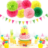 Hawaiian-Summer Pool Party-Decorations Paper-Flowers Lanterns - 15Pcs Luau Tropical Beach Tissue Pom Poms Streamers,Birthday Bachelorette Wedding Baby Shower Graduation Hanging Supplies Decor