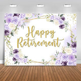 Happy Retirement Backdrop 7x5ft Purple and White Flowers Retirement Party Decorations Background Congrats Retired Banner Photo Booth Props