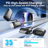 4 In 1 Usb C Cable 60W 20Ft Lightning Cable - Fast Charging Nylon Braided Data Sync Mfi Certified, Long Iphone Charger For Iphone Ipad Charger Cord Multi Charge Cable With Lightning/Type C/Usb A Port