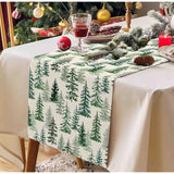 Christmas Winter Table Runner 13X36 Inch, Merry Christmas Green Pine Trees Table Decors For Seasonal Xmas Holiday Farmhouse Home Kitchen Dining Party