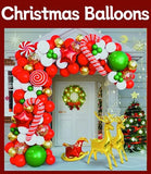 133 PCS Balloon Arch Garland Kit,Christmas Balloons Set-Xmas Red,Gold,Green,White,Gold Confets Elk Sleigh foil balloon Star and Candy cane for Christmas Decorations Party(Christmas-01)