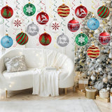 Christmas Hanging Swirl Decorations - 30 Pcs Christmas Ball Hanging Foil Swirl Xmas Tree Snowflake Elk Ceiling Decor For Xmas Holiday Party Supplies